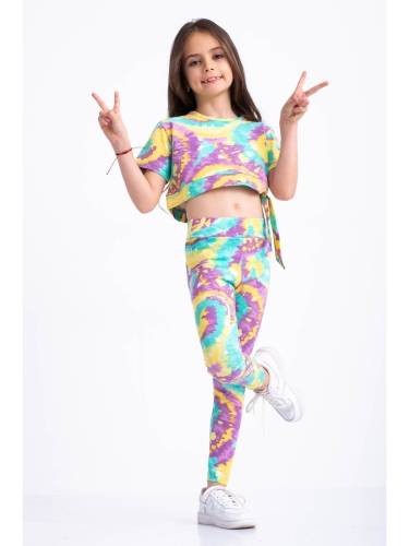 Compleu multicolor pentru fetite cu bluza scurta si colanti 7 ani (117 - 122 cm)