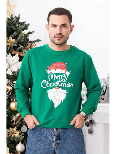Bluza de Craciun Barbat Verde cu Maneca Lunga bumbac model Merry Christmas XL