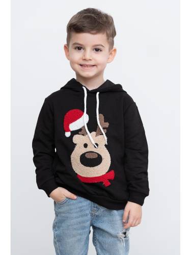Bluza de Craciun Copii Negru cu Maneca Lunga bumbac model Reindeer 1-2 Ani (79-91cm)
