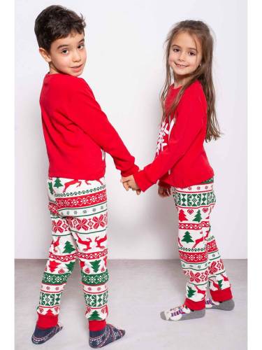 Pijama Craciun Copil cu Maneca Lunga din Bumbac Rosu Gingerbread 2-3 Ani (86-94cm)