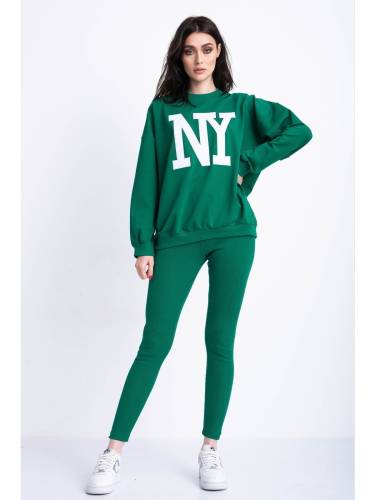 Trening Dama Pantaloni Stil Colant si Bluza Oversize Model NY verde S (36)